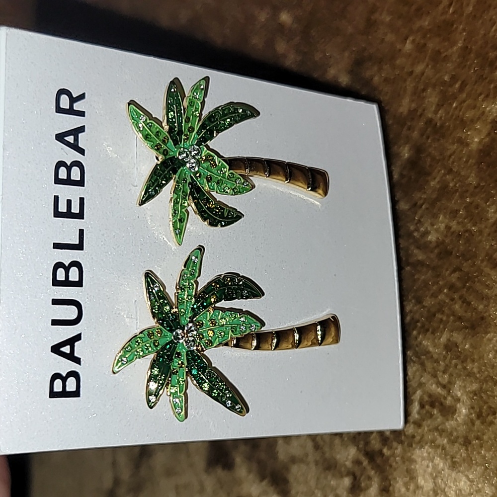 BaubleBar Tropical Palm Earrings with Green and Gold NWT - Picture 2 of 13